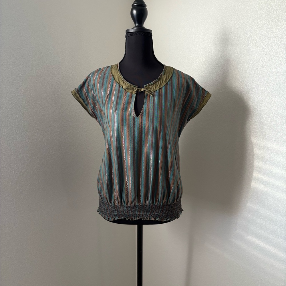 Penny Black Teal and Multicolored Striped Blouse- Size Medium